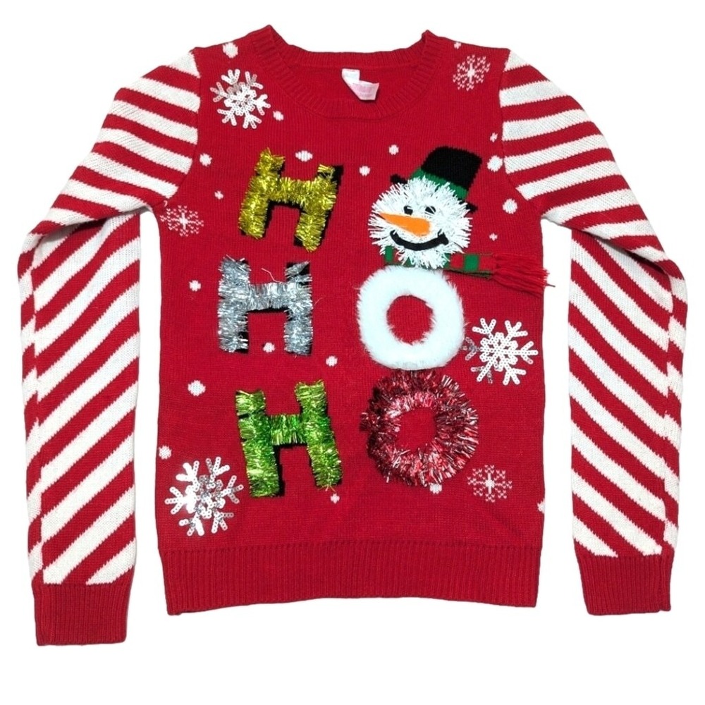 Women's Christmas Sweater Size Small Soft Snowman Snowflake‎ Garland Sequins Red